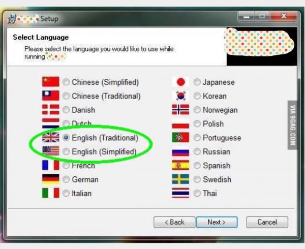 English traditional and English simplified