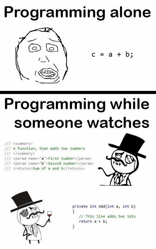 Programming alone vs programming watched by others